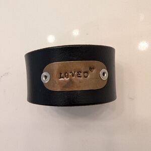 Black Leather Bracelet with Gold Accent